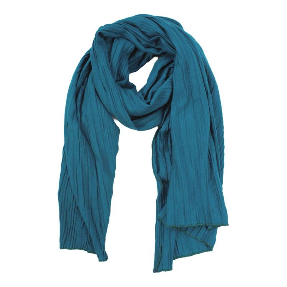 Designer Womens Lightweight Knit Pleated Scarf Blue Cotton 50"x20"